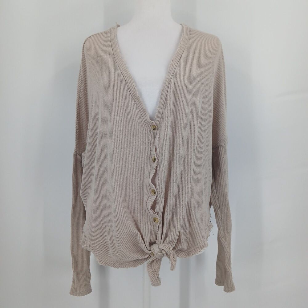 Blu Pepper Womens Taupe Beige Ribbed Surplice Wrap Front V-Neck Top Size XS
